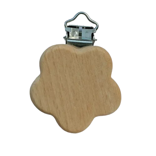 Fopspeen clip houten bloem - naturel - 40 mm